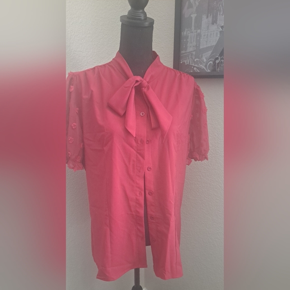 Belle Poque Short Sleeve Button Down Blouse | Size XL | Wine Red - Picture 5 of 13